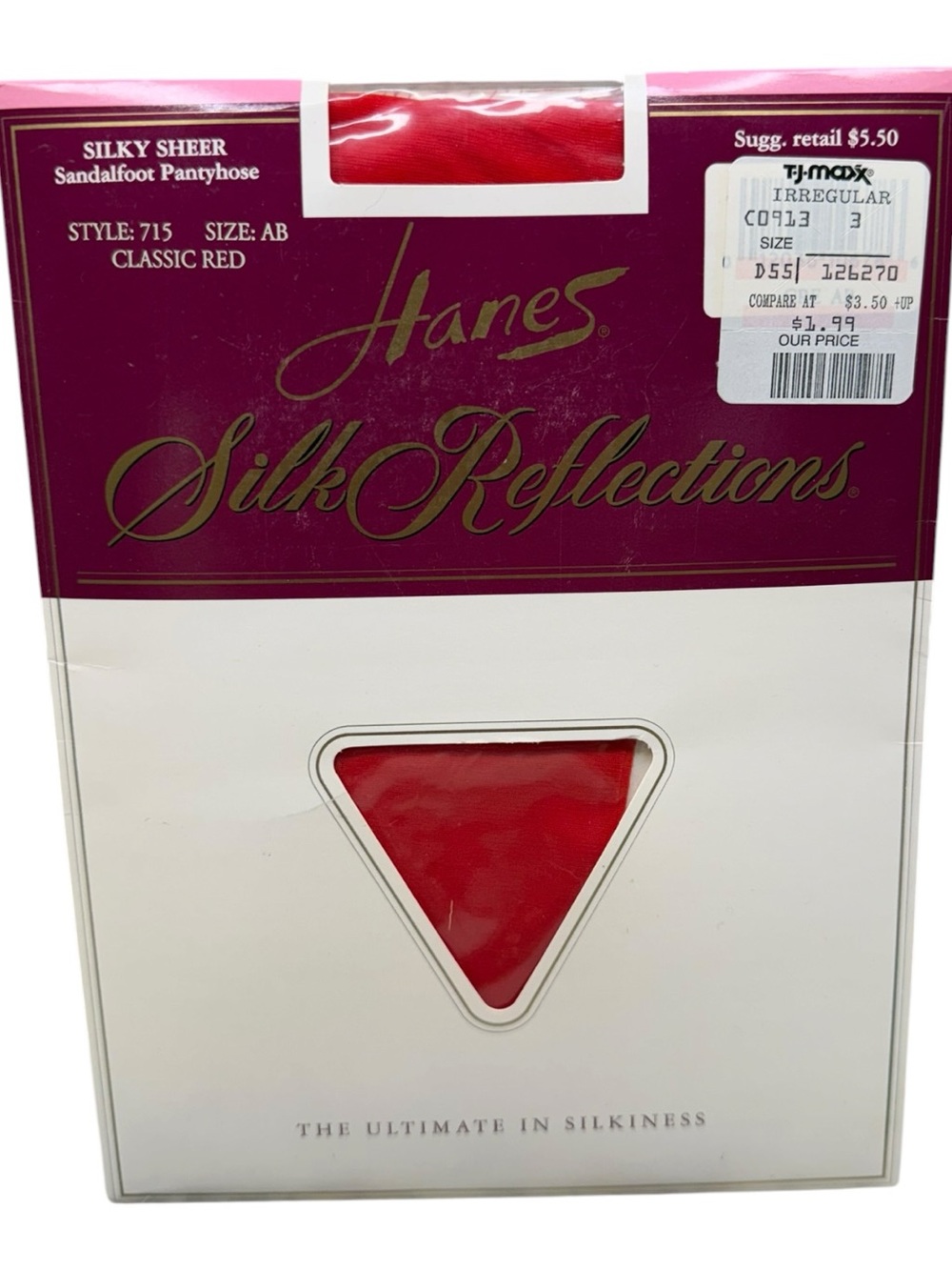 Hanes Silk Reflections Silky Sheer SANDALFOOT Pantyhose #715 Classic Red Size AB